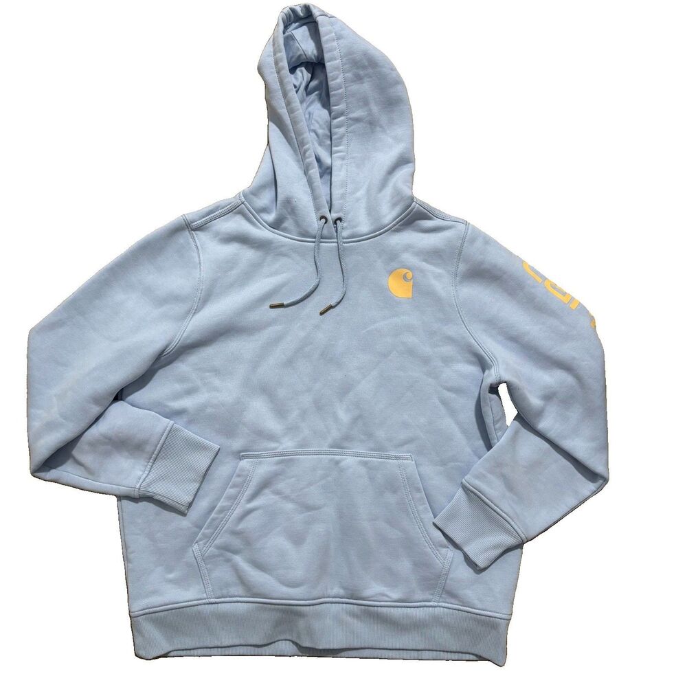 Carhartt Clarksburg Hoodie Women’s XL Blue Graphic Sleeve Pullover Relaxed Fit